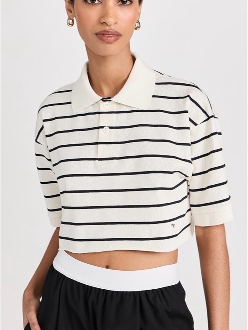 Hommegirls Cropped Polo Shirt XS Cream Navy Stripe Made in Italy